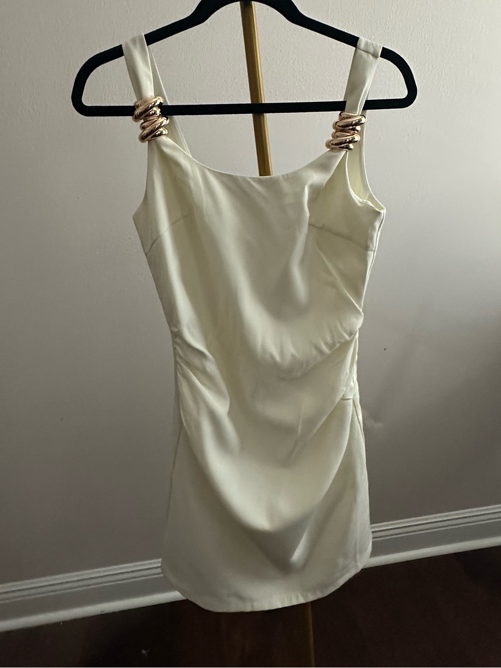 Commense Cream Mini Dress with Gold Coil Straps New without tag